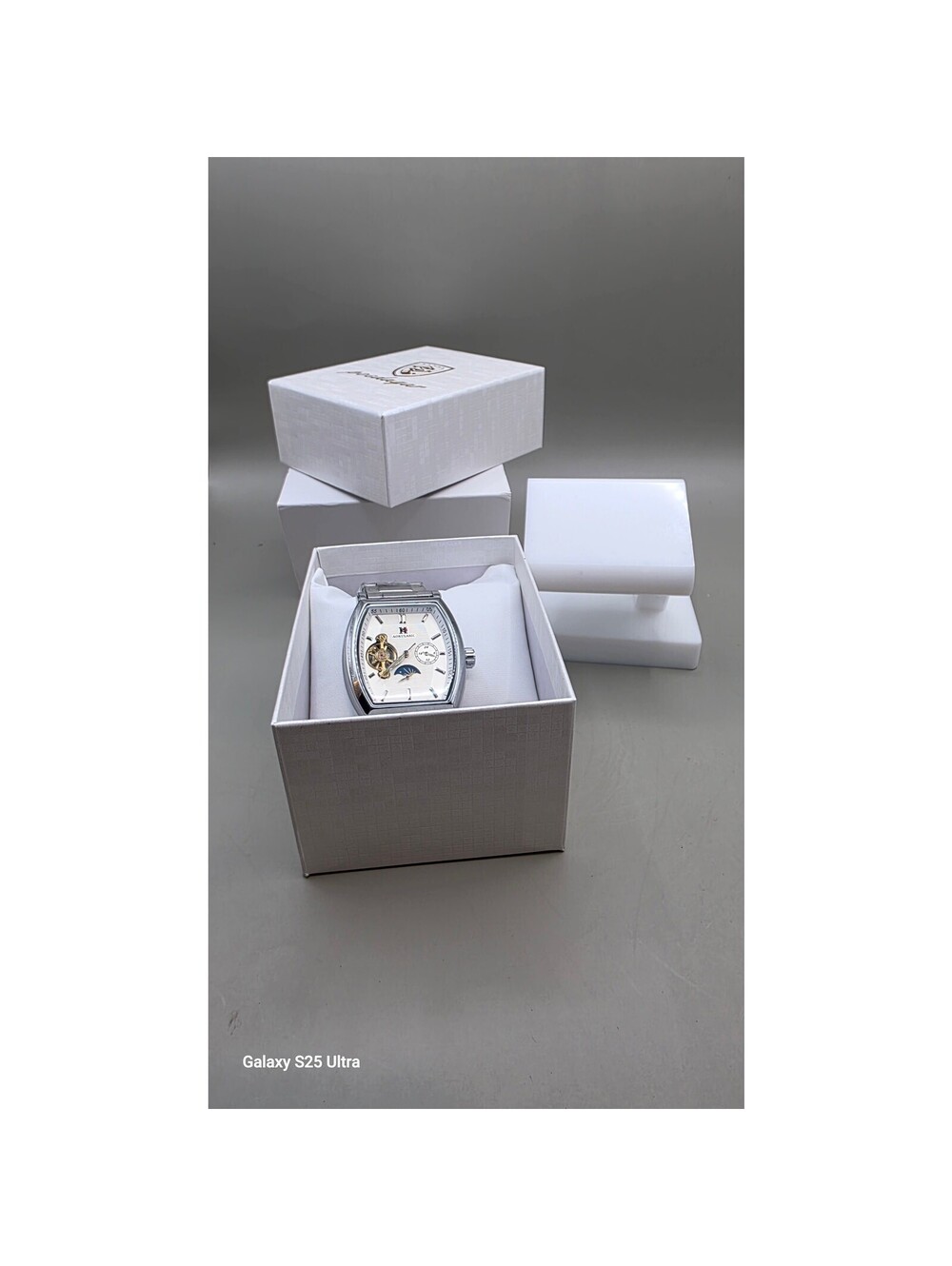 Poedagar Men's Mechanical Moon Phase Watch Silver Stainless - Picture 2 of 5